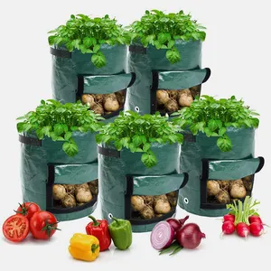 フラップとハンドル付きガーデンポテトグローバッグエアレーション生地ポットトマト、フルーツ用の頑丈な野菜プランターバッグ