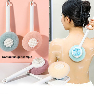 New Style Shower Silicone Body Scrubber Telescópico Long Handle Back Bath Brush 2-em 1 Esfoliação Massagem Dupla Face Scrub - Product Image 1