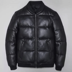 Veste matelassée en cuir pour homme, design personnalisé OEM, haute qualité, respirante, décontractée, pour l'hiver, col montant, tissu en toile - Product Image 4