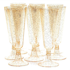 Juego de 25 Copas de Champán Desechables de Plástico PS Transparente con Purpurina Dorada/Plateada de 4.7oz/150ml para Bodas y Fiestas al por Mayor - Product Image 1