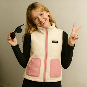 <span class=keywords><strong>Gilet</strong></span> en polaire tricoté à blocs de couleur pour femmes 385g Douceur sherpa Fermeture éclair Col montant Vêtement décontracté sans manches - Product Image 2