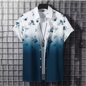 2026夏季男士休闲透气针织短袖条纹夏威夷海滩衬衫 - Product Image 3