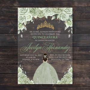 Stampa floreale lamina d'oro costom verde smeraldo <span class=keywords><strong>abiti</strong></span> <span class=keywords><strong>da</strong></span> principessa dolce 16 Quinceanera per acrilico cotogna invito a nozze - Product Image 4