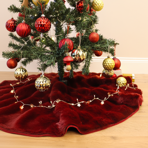 Jupe de sapin de Noël de luxe en fausse fourrure bordeaux, moelleuse et pelucheuse, tapis de décoration de fêtes, couverture de base shaggy avec support antidérapant, vente en gros - Product Image 1