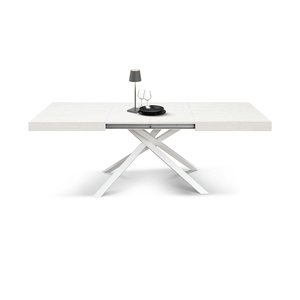 โต๊ะรับประทานอาหารแบบขยายได้ Filippo ขนาด 180x90 ซม. หน้าโต๊ะเมลามีนสีขาวแอช ฐานโลหะ สำหรับใช้ภายใน - Product Image 2