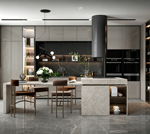 Îlot de cuisine Lumina 2026 Hot Eco personnalisé - Plateau extensible en <span class=keywords><strong>ardoise</strong></span> de qualité <span class=keywords><strong>alimentaire</strong></span>, bois massif, multi-portes, conception 3D gratuite, garantie 5 ans - Product Image 1