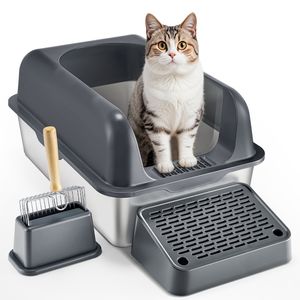 Caja de arena para gatos de 6 pulgadas de profundidad sin olor DB al por mayor con tablero de pie filtrante caja de arena de plástico moderna inteligente 10kg de arena incluida - Product Image 1