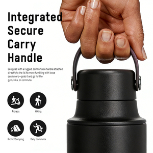 Bouteille d'eau sport isotherme en acier inoxydable 20 oz, design d'usine, 2-en-1, à double ouverture (large et étroite), avec couvercle à poignée souple - Product Image 4