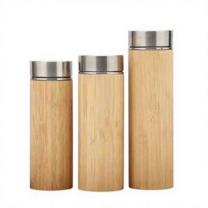 Business Gifts Custom Logo Eco-Friendly Bamboo Shell Stainless Steel Vacuum Flask Water Bottle With <b>Tea</b> <b>Infuser</b> - Product Image 1