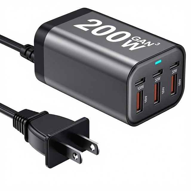 USB C Charger Block 200W 6 USB-C Ports GaN3 Fast Charging Station for Laptop/iPad/Android 240V Input