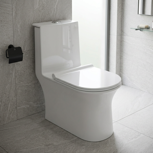 WC monobloc en céramique pour le Nigéria et le Ghana, à chasse d'eau directe, avec abattant à fermeture douce, à poser au sol - Product Image 1