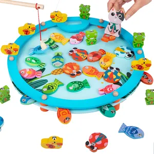 Cartoon Kids Wooden Alphabet Fishing Board Toy Number Fish Catching Counting Toy