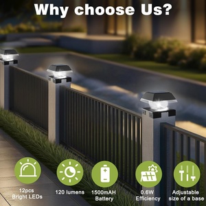 Lampes solaires pour poteaux, étanches IP65, bicolores, réglables, 12 LED, rechargeables, angle de faisceau 360°, pour extérieur, jardin, poteaux en bois - Product Image 2