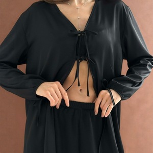 Conjunto de pijama con cordones Sexy de satén elástico para mujer, ropa cómoda y transpirable para el hogar - Product Image 5