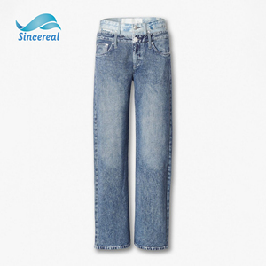 Jeans pour femmes sur mesure, <span class=keywords><strong>taille</strong></span> haute, jambe large, <span class=keywords><strong>grande</strong></span> <span class=keywords><strong>taille</strong></span>, en denim extensible, mode décontractée, vente en gros - Product Image 4