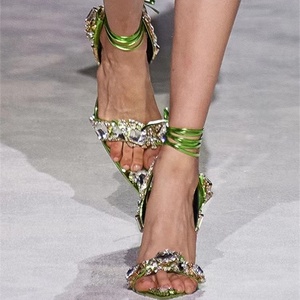 Sandales de luxe dorées à lacets, talons aiguilles ornés de diamants, chaussures sexy pour femme avec bride arrière, grandes tailles 43 - Product Image 2