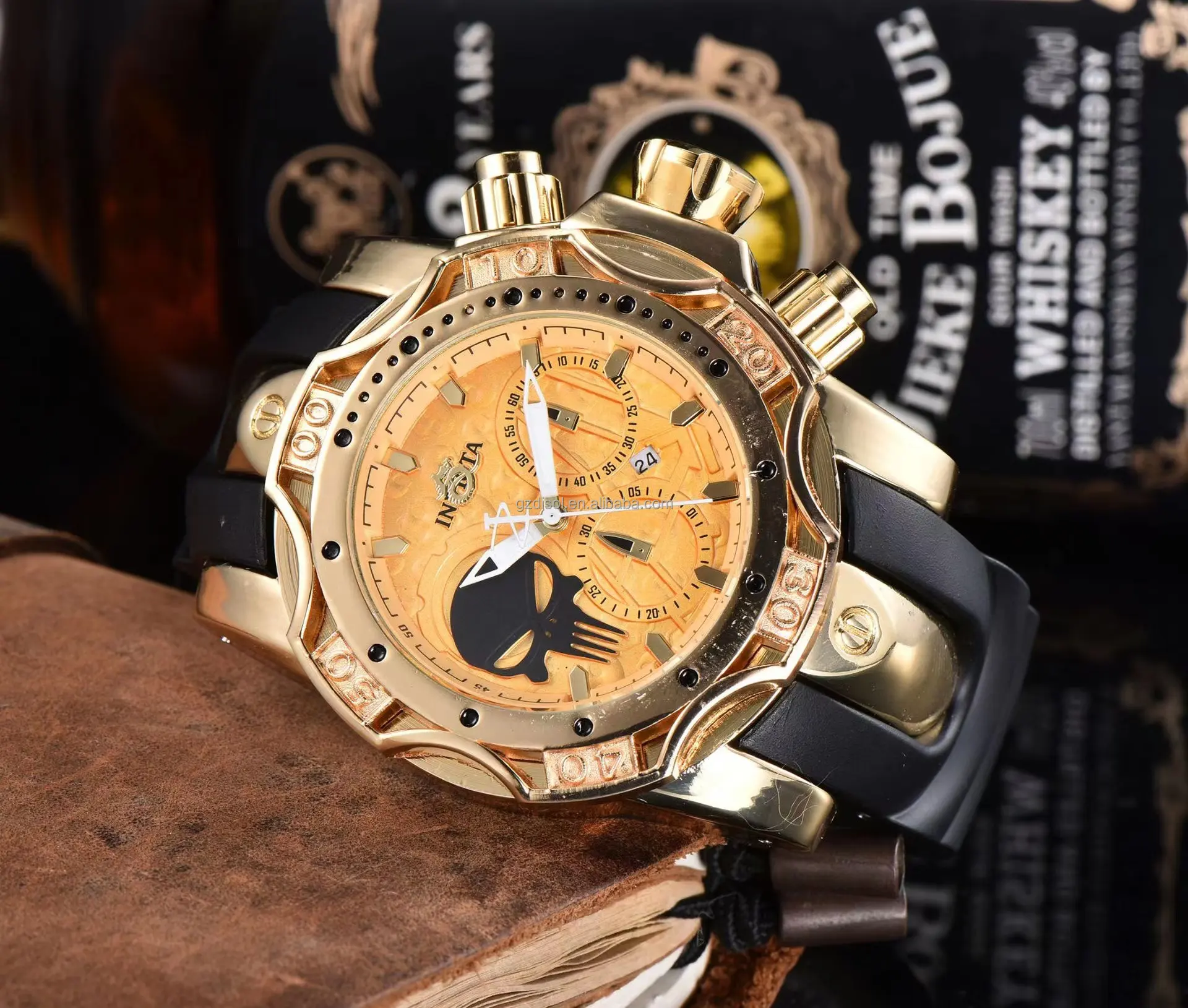 INVICT Gold dial watch automatic calendar waterproof men's watch stainless steel large dial quartz men's watch
