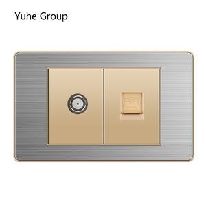 Prise murale universelle en aluminium brossé série 118, standard RJ45 RJ11, pour TV, LAN, satellite, ordinateur, prise et fiche avancées - Product Image 1