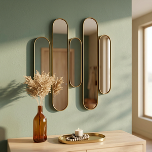 Juego de Espejos de Pared Redondos Modernos de Metal, Espejos Decorativos con Marco para Sala de Estar, Dormitorio, Decoración de Interiores del Hogar - Product Image 1