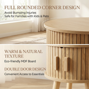 Comodino rotondo naturale Home Source Coalville con anta scorrevole, mobile in MDF e gambe in pino, tavolino moderno per camera da letto - Product Image 4