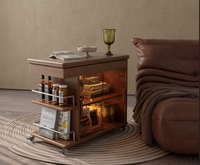 Table d'appoint pliante en bois massif d'acacia moderne avec roulettes verrouillables, chariot roulant mobile pour petits appartements, salon CJ062