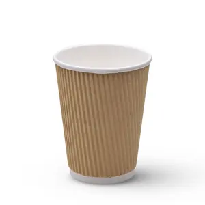 Flexo impressão logotipo personalizado isolado descartável kraft plain ripple papel café copo