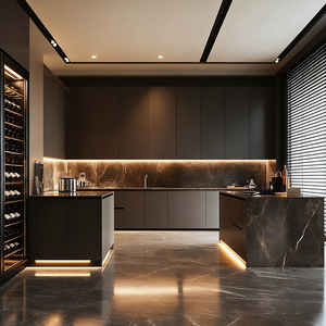 YIDA lujo ecológico moderno plano laca grano de madera Modular cocina isla gabinete diseño francés estilo hecho tablero de melamina - Product Image 3