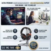 Headset Gaming RGB OEM ODM dengan Mikrofon Peredam Kebisingan, Speaker 50mm, Desain Over-Ear dari Metal & Kulit