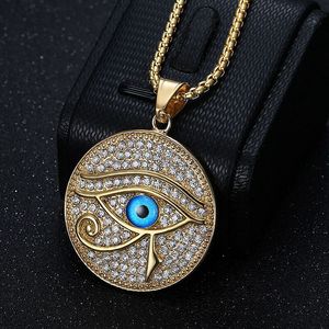 Horus Eye Pendant Necklace Stainless Steel Gold And Silver Tone Rhinestone Blue Eye Charm For Men Women <b>Gift</b> Jewelry - Product Image 2