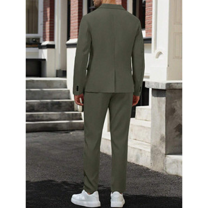 Мужской деловой костюм-двойка: модный зеленый однобортный пиджак из камвольной ткани и брюки, приталенный крой, не мнется - Product Image 2
