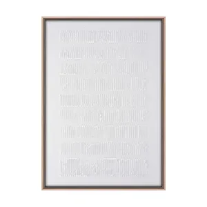 Moderne Minimalistische Handverf Witte Verticale Lijn Textuur Muurkunst Met Natuurlijk Kleurenframe Muurdecor