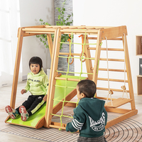 Cadre d'escalade multifonctionnel intérieur pour enfants toboggan bébé balançoire anneau petit parc d'attractions intérieur maison hêtre édition de luxe