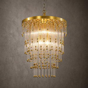 Lámpara colgante moderna de cristal cilíndrico con cadena ajustable, tipo cascada, para decoración del hogar y sala de estar. - Product Image 4