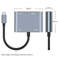 CY012 Output Video 4K 4-in-1 USB 3.0 Tipe-C VGA Konverter TV HD Berbahan Aluminium Alloy Hub USB 4-Port Warna Abu-abu untuk Meja Kerja Mobile