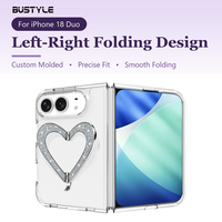 Coque de téléphone transparente avec strass en forme de cœur et dragonne détachable, protection TPU PC pour iPhone 18 Duo pliable gauche-droite