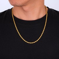 KRKC Wholesale 2.5mm 3mm 18K Gold Plated Man Link Stainless Steel Twisted Rope Chain Necklace Mens Chains