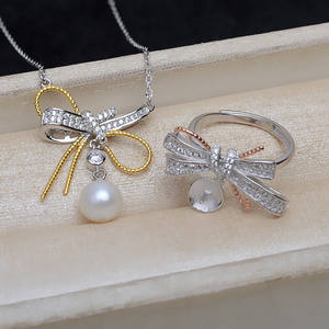 Handmade S925 Silver Bow Colored Open Ring DIY <b>Jewelry</b> Accessories Remodeled Ring Pearl Void Holder <b>Fashion</b> <b>Jewelry</b> <b>Set</b> 1333 - Product Image 3