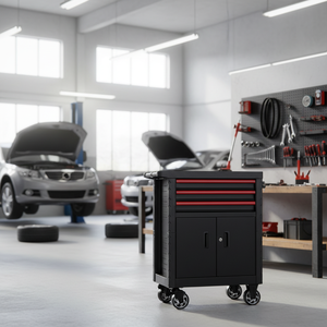 Armadio Portautensili Classico Goldenline in Acciaio su Ruote con Porta Laterale Bloccabile e Design a 3 Cassetti, Servizio OEM/ODM per Stoccaggio Utensili Meccanici - Product Image 2