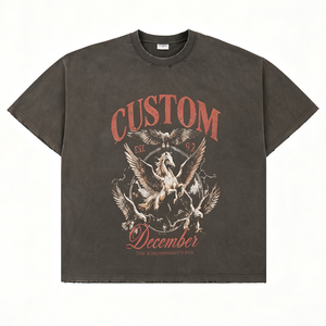 Camisetas de Corte Cuadrado para Hombre, 300 g/m², 100% Algodón, Color Gris Desteñido, Estampado Gráfico con Diseño de Polilla, Camiseta Extra Grande y Gruesa - Product Image 1