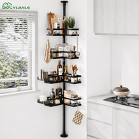 Étagère d'angle de cuisine YIJIALE, barre de tension du sol au plafond, 4 niveaux réglables, sans perçage, étagère de rangement robuste en acier inoxydable