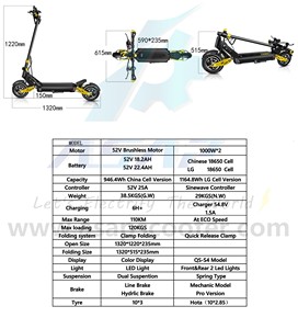 VDM 10 1000W Dual <span class=keywords><strong>Motor</strong></span> 52V 18.2AH Batería de litio Scooter eléctrico rápido plegable Neumático de 10 pulgadas Adultos Envío gratis - Product Image 3