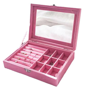 Custom clear glass window grey velvet ring box with lock