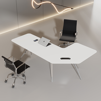 Bureau de direction en acier inoxydable en forme de L, blanc, ergonomique, avec chaise, mobilier de bureau moderne de luxe