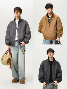 Chaqueta de Piloto Americana Nueva de Primavera y Otoño 2026 al por Mayor, Chaqueta de Cuello Alto de Color Sólido para Hombre - Product Image 1