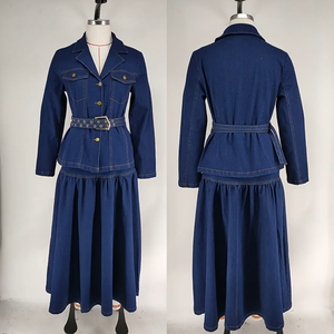 Conjunto de Falda Vaquera Moderna Y218781 para Mujer, <span class=keywords><strong>Traje</strong></span> de Dos Piezas con Cuello en V y Corte en A, Ropa de Oficina para Dama con Cinturón - Product Image 6
