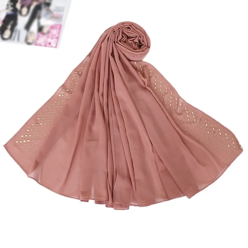 تنحنح المواد الشيفون تصميم ستراس شال المرأة المسلمة الحرير الصلبة