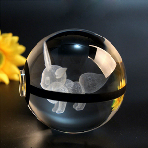 Boule de cristal Pokeball lumineuse 8 cm, boules <span class=keywords><strong>Pokemon</strong></span> <span class=keywords><strong>Go</strong></span>, lumières nocturnes, peinture artisanale, gravure 3D, jouets de Noël, cadeau en gros - Product Image 2