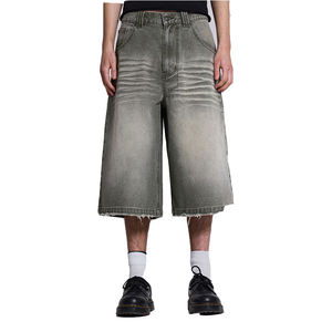 Custom Logo Loose <b>Denim</b> Jorts Men 100% Cotton Hem Distressed <b>Short</b> Jeans Retro Distressed Mint <b>Green</b> Straight Jeans <b>Shorts</b> Baggy - Product Image 4