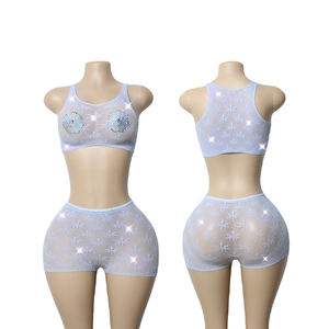 ชุดเต้นรำกลางคืนสำหรับผู้หญิงสองชิ้นประดับพลอยเทียมชุดออกงานกลางคืนแฟชั่นสำหรับผู้หญิงชุดเต้นระบำเปลื้องผ้าแปลกใหม่ - Product Image 2