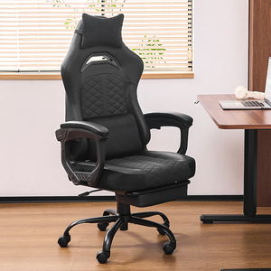 EN1335 Certified Black Adjustable Leather Ergonomic Computer Office Chaise Reclining Lumbar Support <strong>Gaming</strong> <strong>Chair</strong> with <strong>Footrest</strong> - Product Image 2